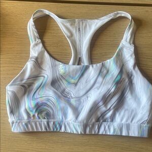 ATHLETA Large Marble Swirl Sports Bra No Padding Racerback White Purple